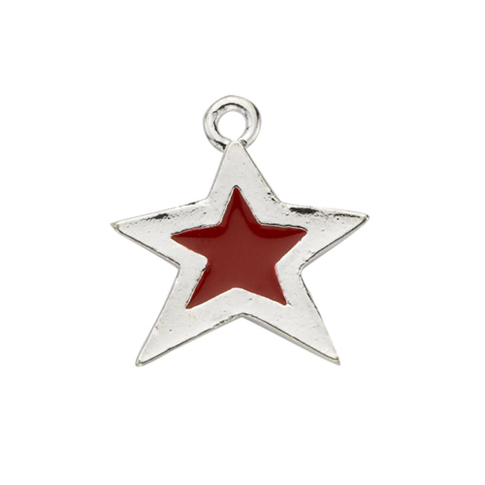 Silver Red Epoxy Star Charm