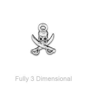 Silver Skull and Cross Sword Charm