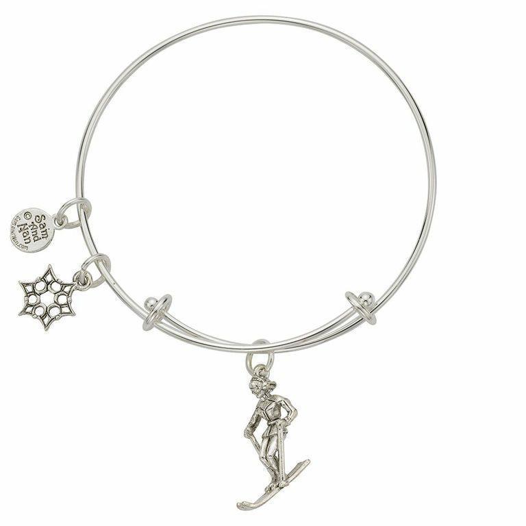 Skier Charm Bangle Bracelet