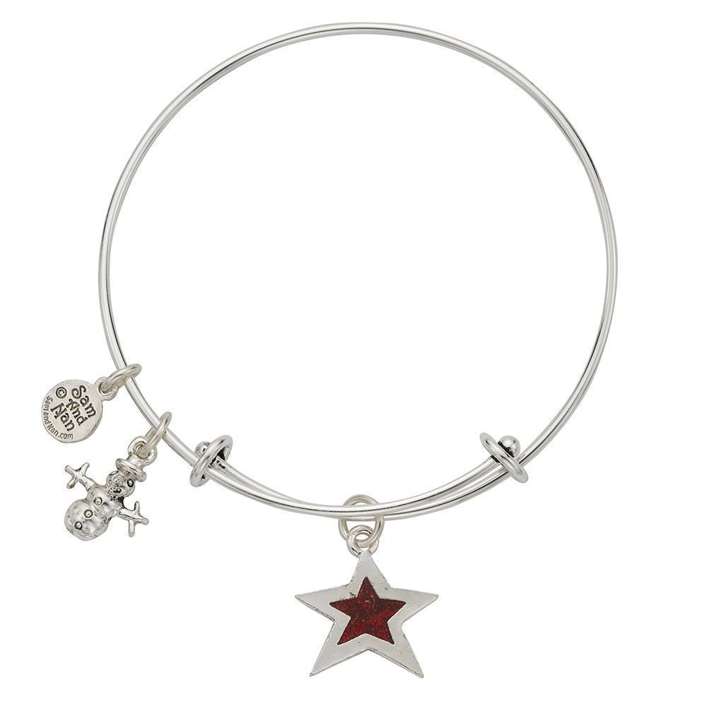 Snowman Star Charm Bangle Bracelet