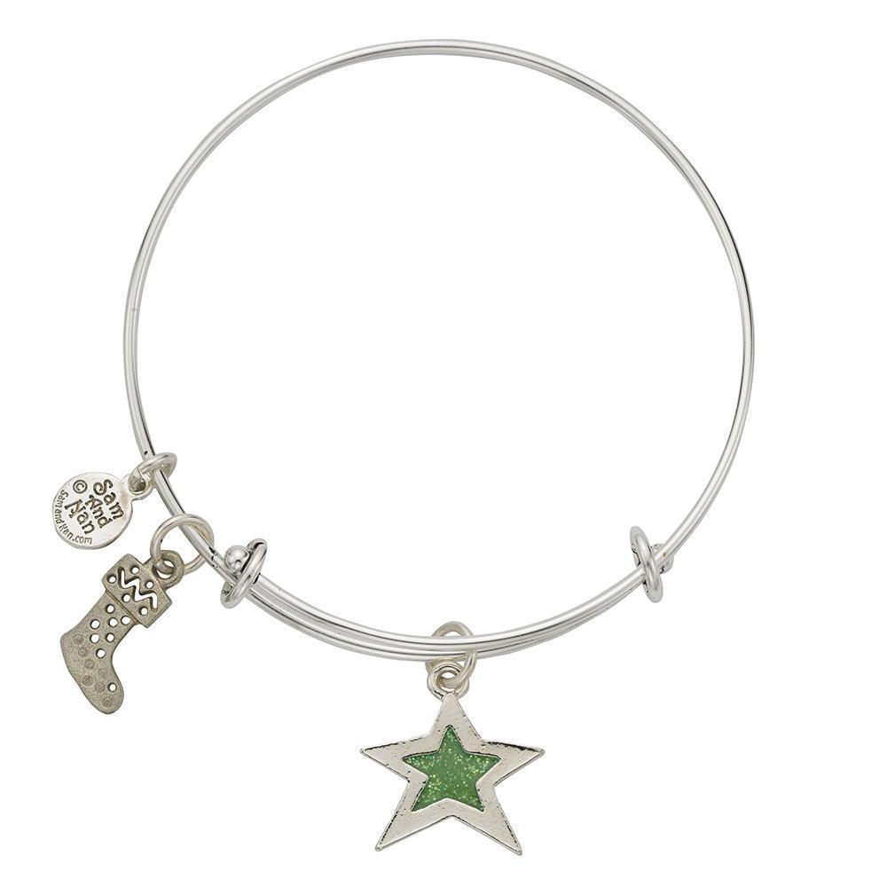Lt Green Star Crystal Charm Bangle Bracelet - Watchus