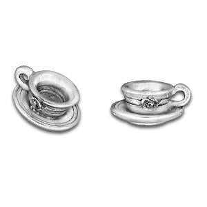 Teacup English Rose Bone China Repro 3D Silver Charm