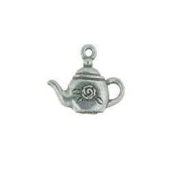 Teapot with Rose 3D Silver Charm