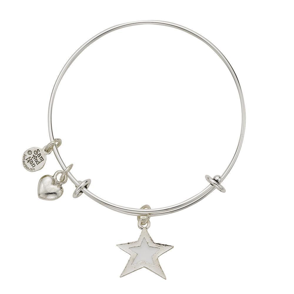 White Star Puff Heart Bangle Bracelet