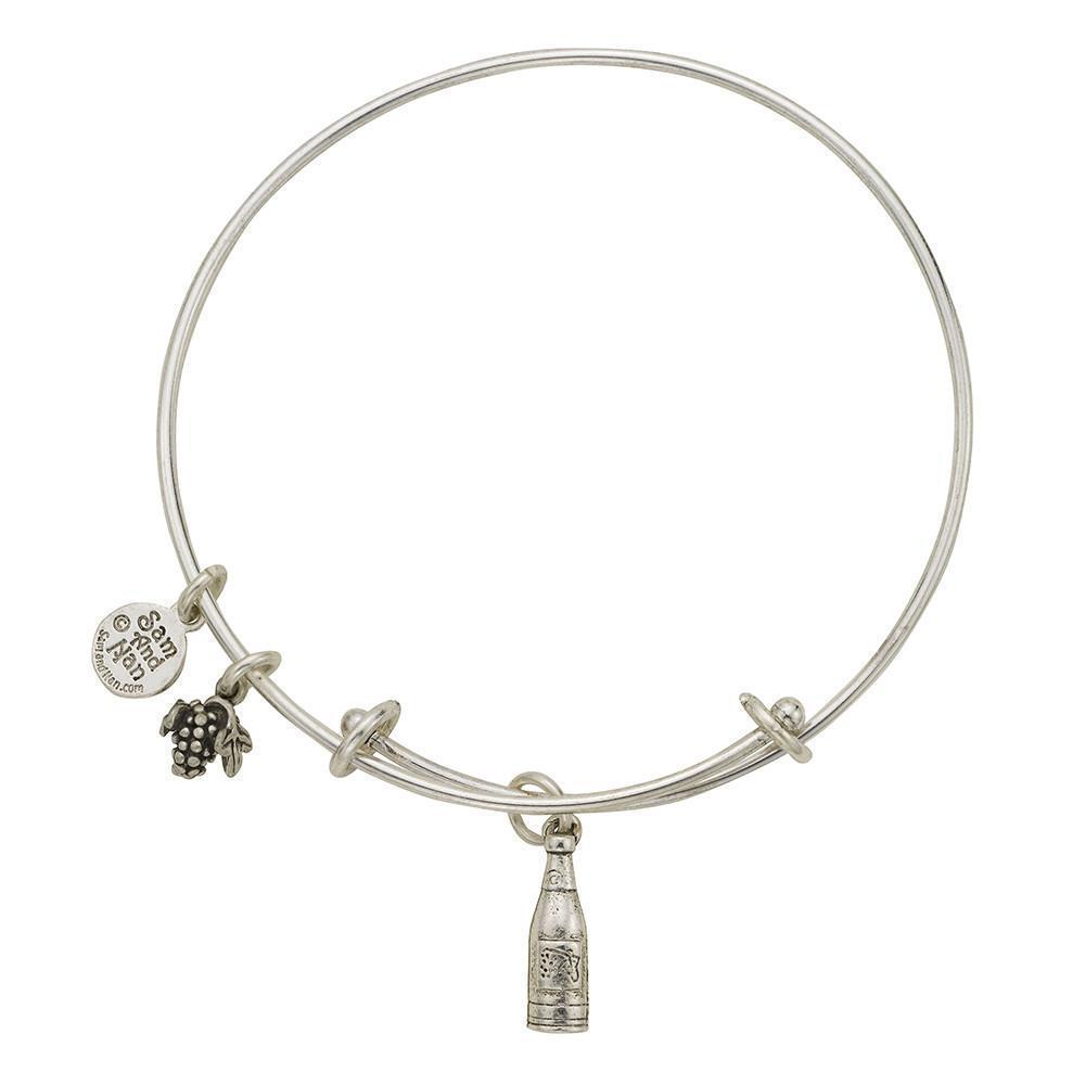Wine Bottle Grapes Charm Bangle Bracelet-Watchus