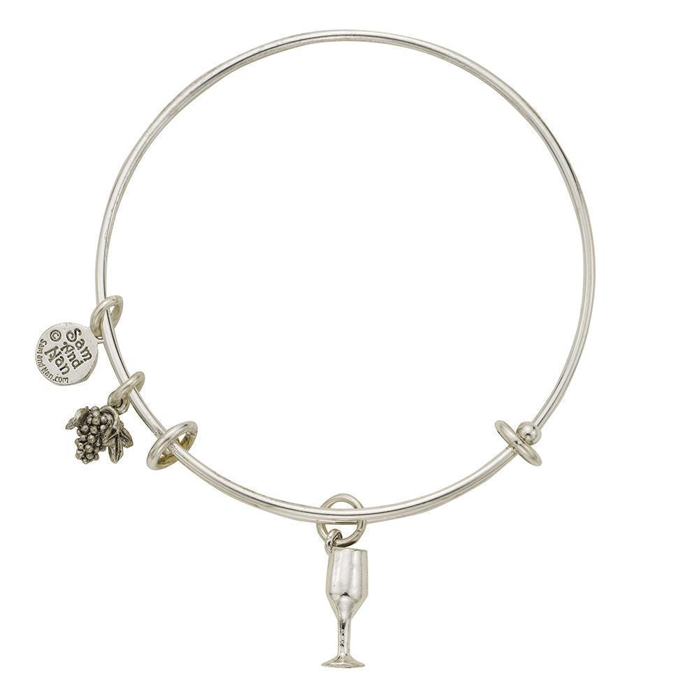 Wines Glass Grapes Charm Bangle Bracelet-Watchus