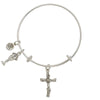 Wooden Cross Chalice Charm Bangle Bracelet-Watchus