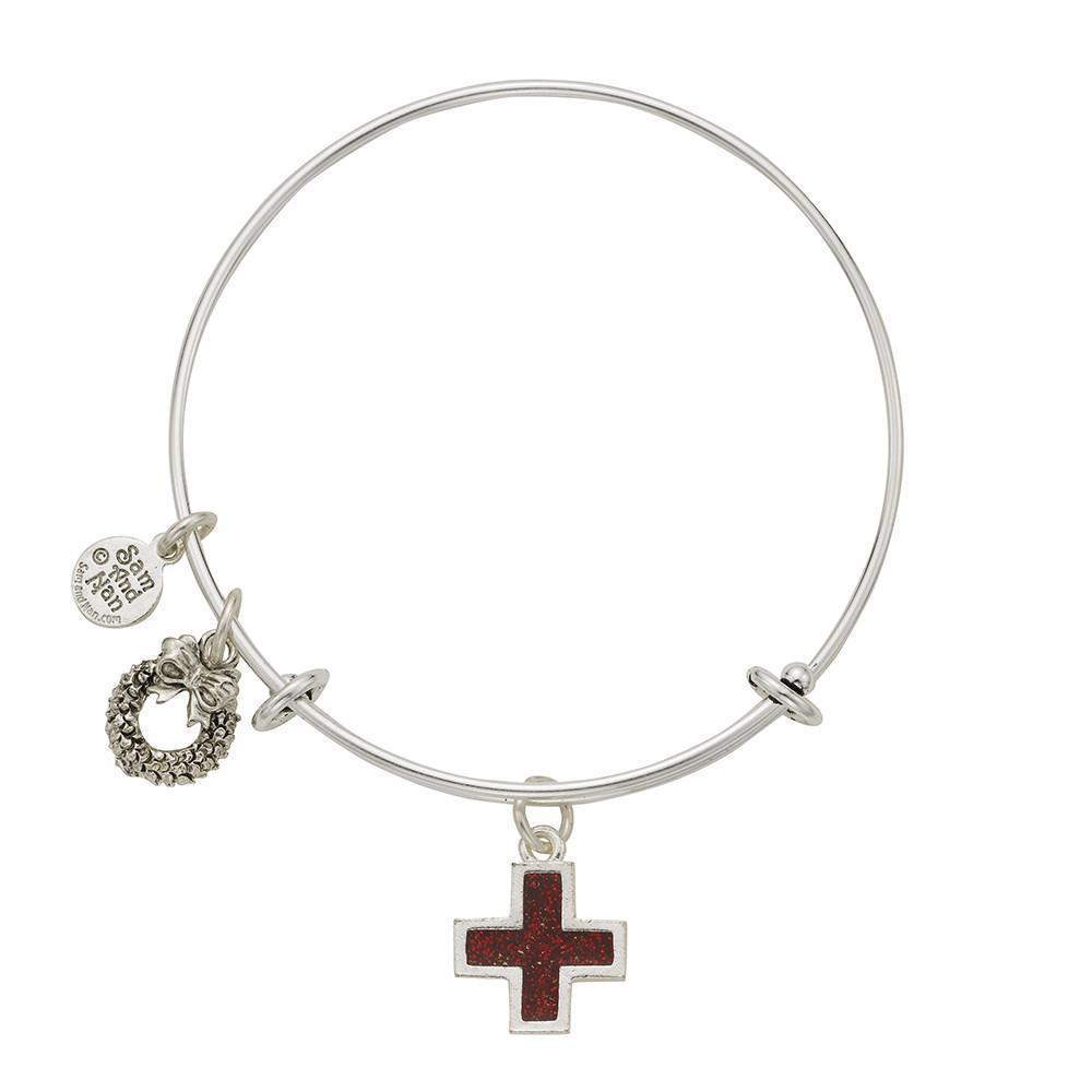 Wreath Cross Charm Bangle Bracelet-Watchus